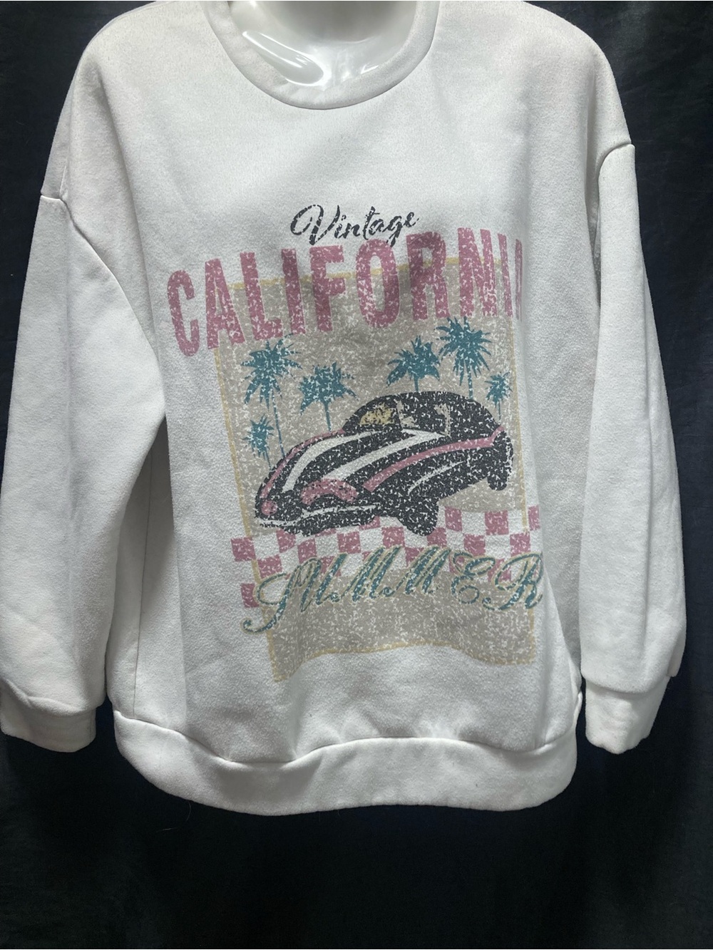 SHEIN Vintage California Malibu Graphic Crewneck Sweatshirt White Large